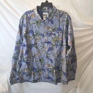 Ariat Modern Fit Paradise‎ Palm Long Sleeve Button Down Shirt Blue Sz XXL